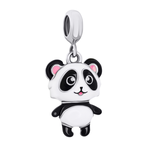 Кулон Панда с бело-черной и розовой эмалью фото