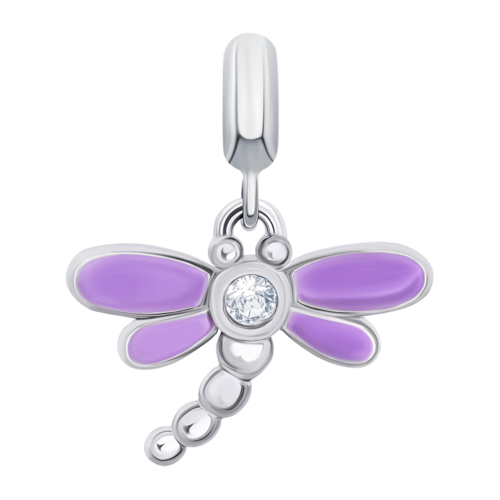 Кулон Стрекоза с фиолетовой, розовой эмалью и фианитом фото