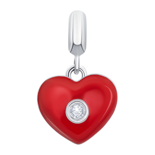 Кулон Серденько з червоною емаллю та фіанітом фото