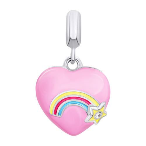 Кулон Радужное сердце с розовой эмалью и фианитом фото