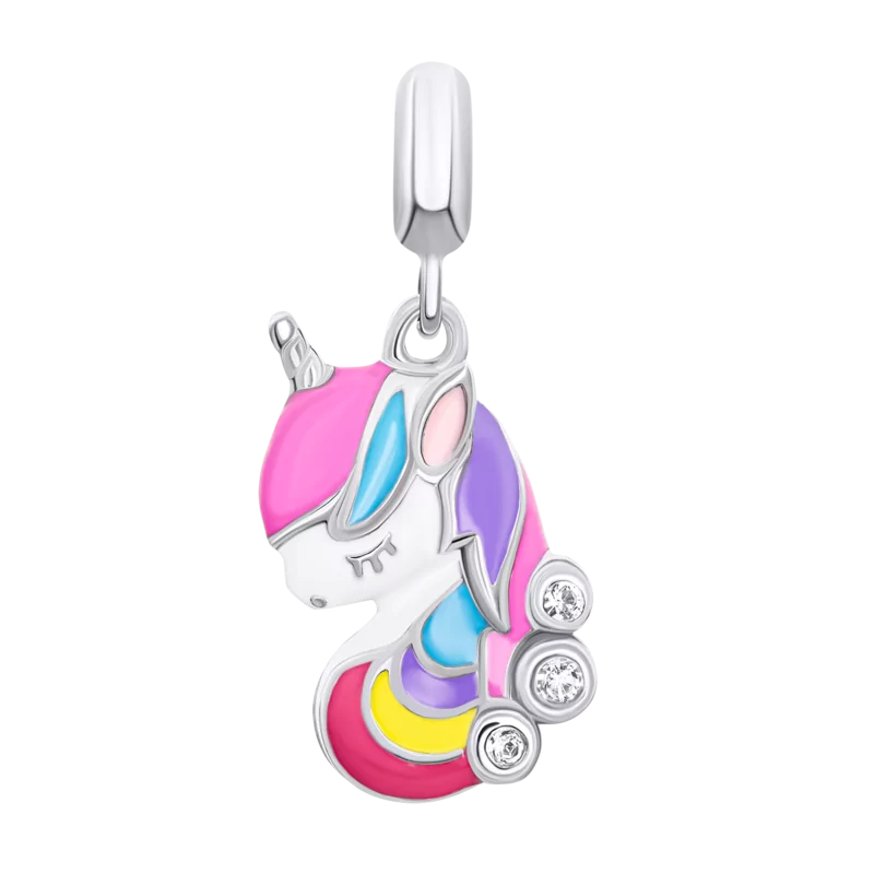 Кулон Кольоровий єдиноріг двосторонній із різнобарвною емаллю та фіанітами фото