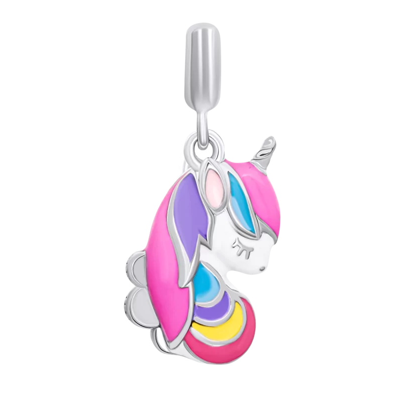 Кулон Кольоровий єдиноріг двосторонній із різнобарвною емаллю та фіанітами фото