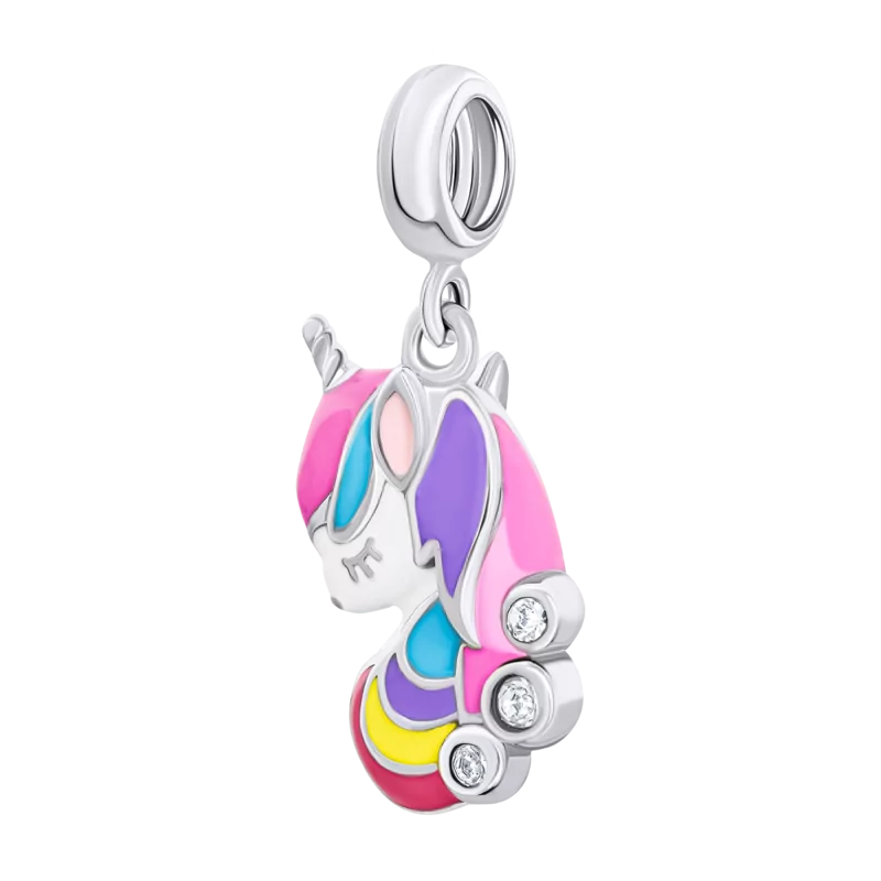 Кулон Кольоровий єдиноріг двосторонній із різнобарвною емаллю та фіанітами фото
