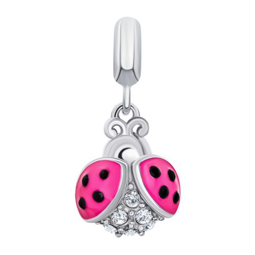 Кулон Божья коровка блестящая с розовой эмалью и фианитами фото