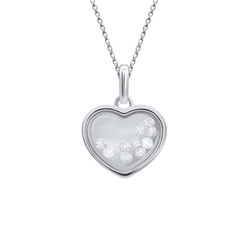 Кулон Серце велике з білими рухливими фіанітами фото