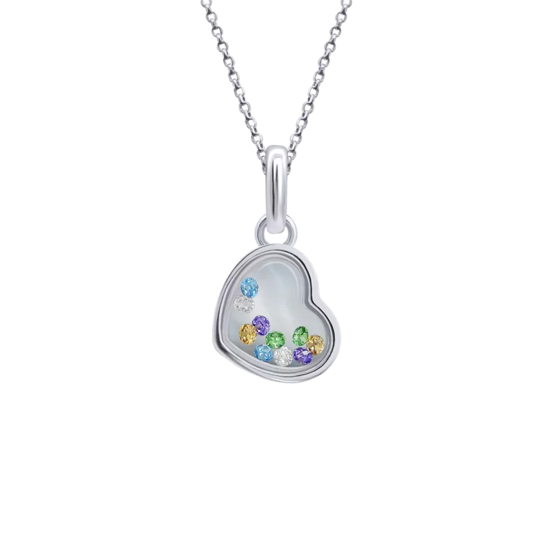 Кулон Серце мале з кольоровими рухливими фіанітами фото