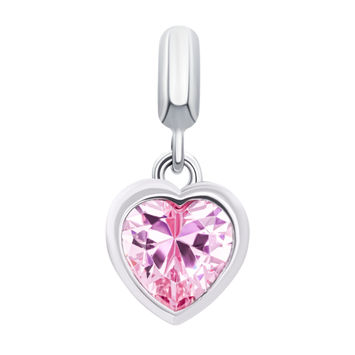 Кулон Серце сяюче з рожевим фіанітом фото