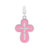 Хрестик із білого золота з діамантом та рожевою емаллю фото №1