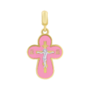 Хрестик із жовтого золота з діамантом та рожевою емаллю фото №1