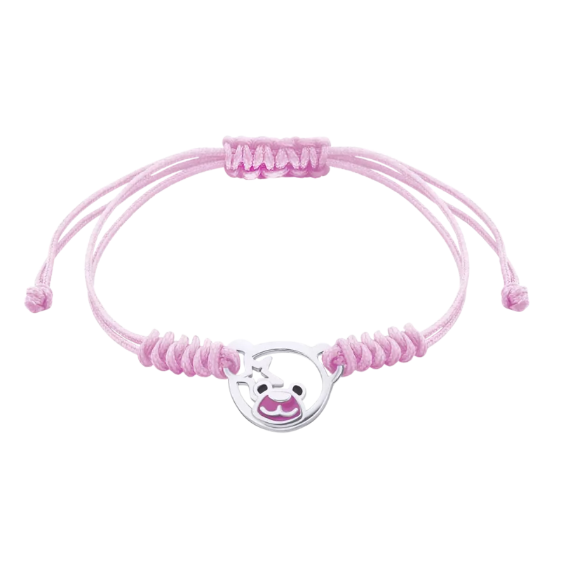 Braided bracelet Teddy Bear with pink and black enamel photo