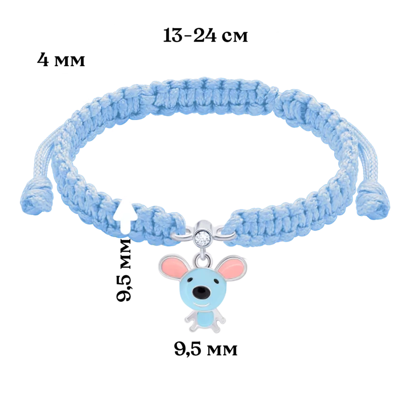 Браслет плетений Мишеня з блакитною емаллю фото
