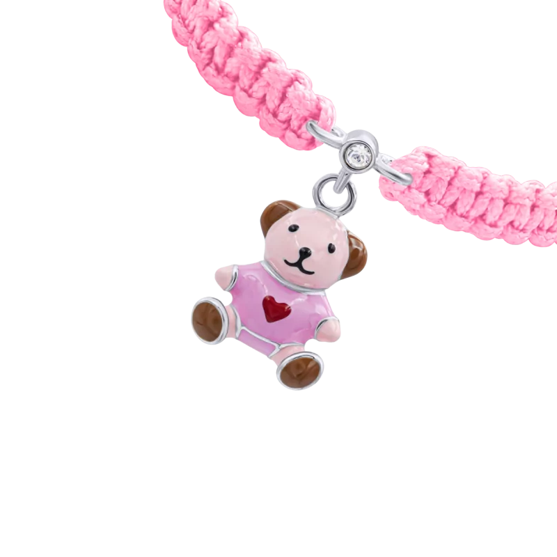 Браслет плетений Ведмедик з серцем рожевий фото