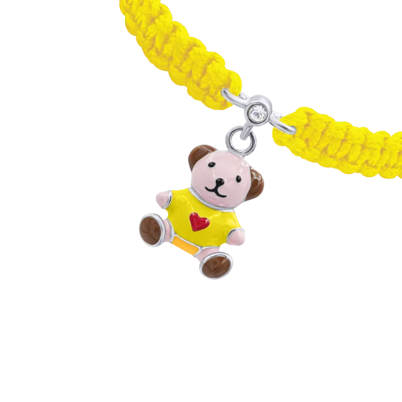 Браслет плетений Ведмедик з серцем жовтий фото