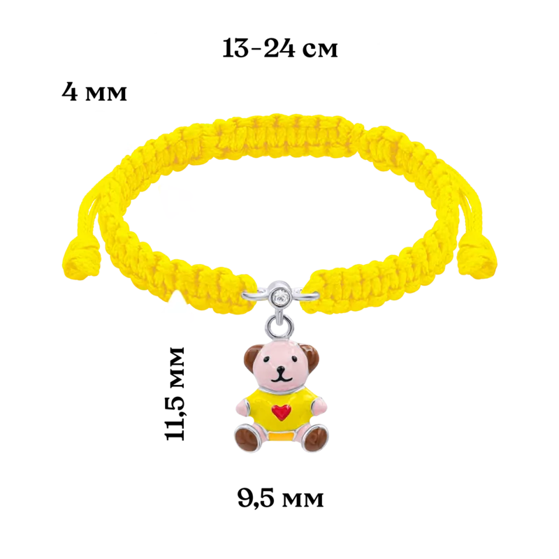 Браслет плетений Ведмедик з серцем жовтий фото