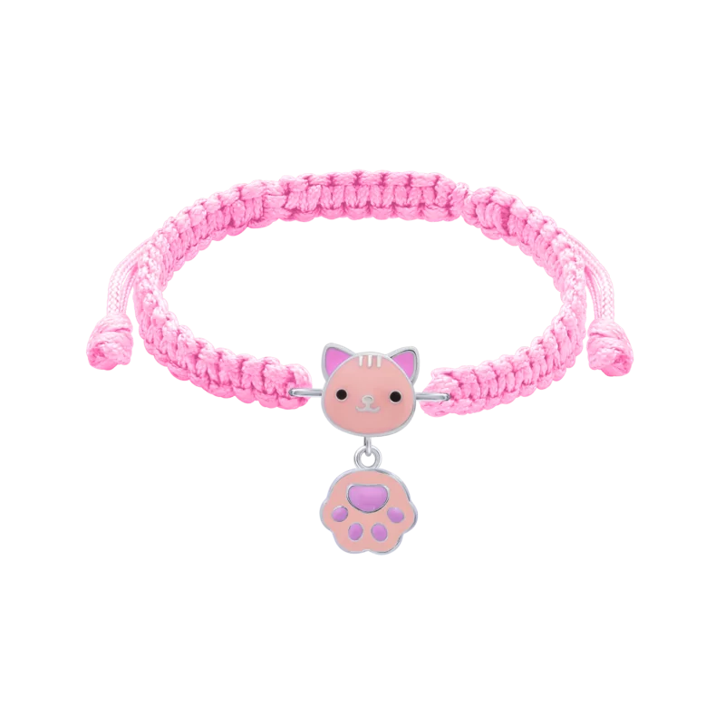 Браслет плетений Котик з лапкою кораловий фото