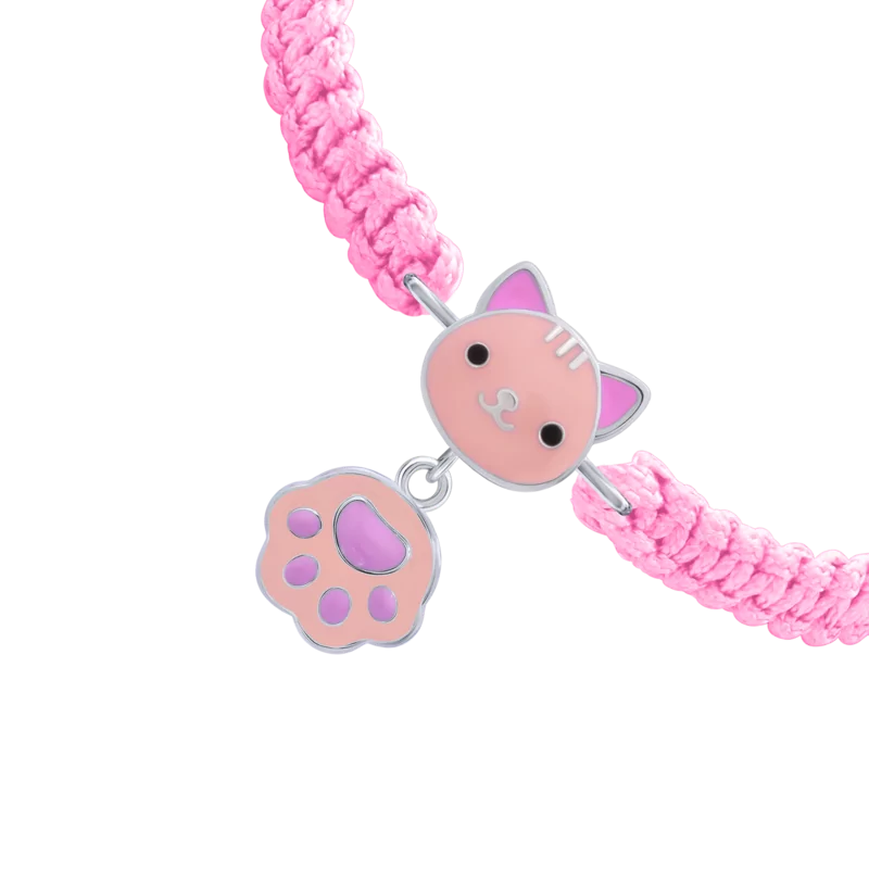 Браслет плетений Котик з лапкою кораловий фото