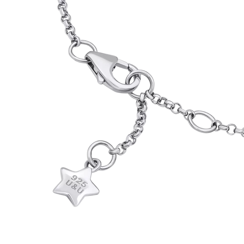 Браслет на ланцюжку Котик з лапкою із чорною та рожевою емаллю фото