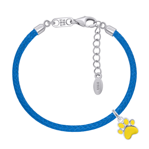 Браслет на шнурке Лапка с желтой эмалью фото