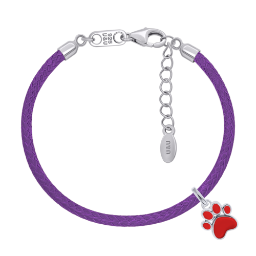 Браслет на шнурке Лапка с красной эмалью фото