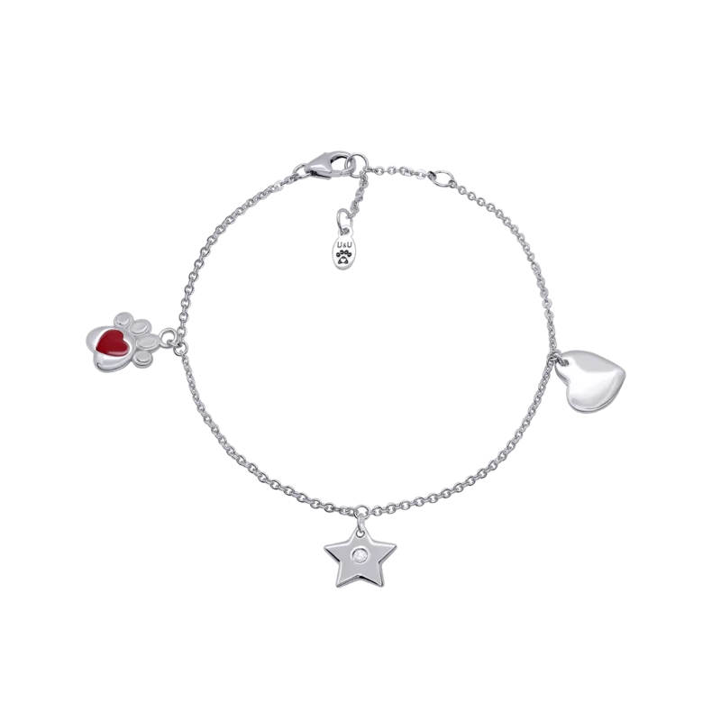Bracelet on chain Paw with a Heart with red enamel photo