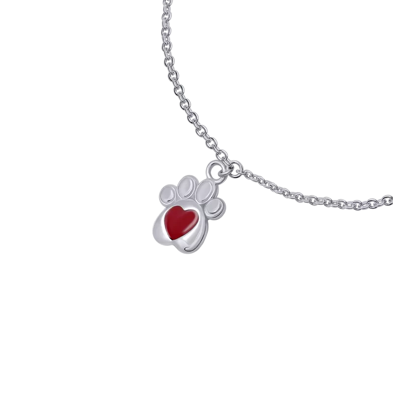 Браслет на ланцюжку Лапка з серцем з червоною емаллю та Swarovski Zirconia фото