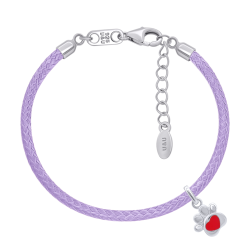 Браслет на шнурке Лапка с сердцем с красной эмалью фото