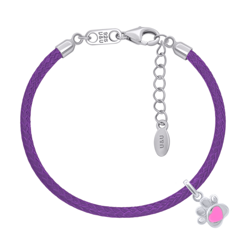 Браслет на шнурке Лапка с сердцем с розовой эмалью фото