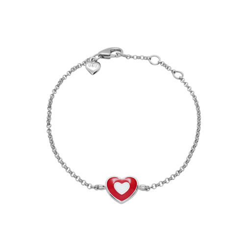 Браслет на цепочке Сердечко в сердечке красно-белое фото