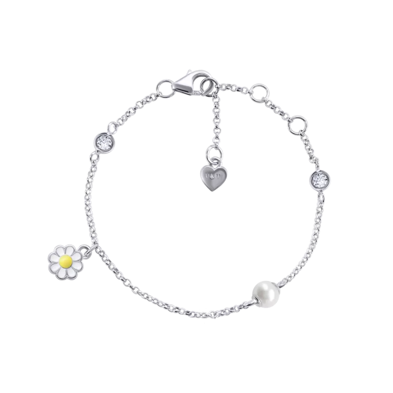 Браслет на ланцюжку Камілла mini з білою емаллю та перлинкою фото