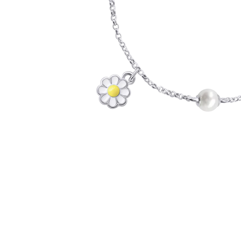 Браслет на ланцюжку Камілла mini з білою емаллю та перлинкою фото