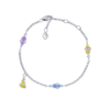 Браслет на цепочке Мышонок с сыром с голубой, желтой, фиолетовой эмалью и фианитами фото №1
