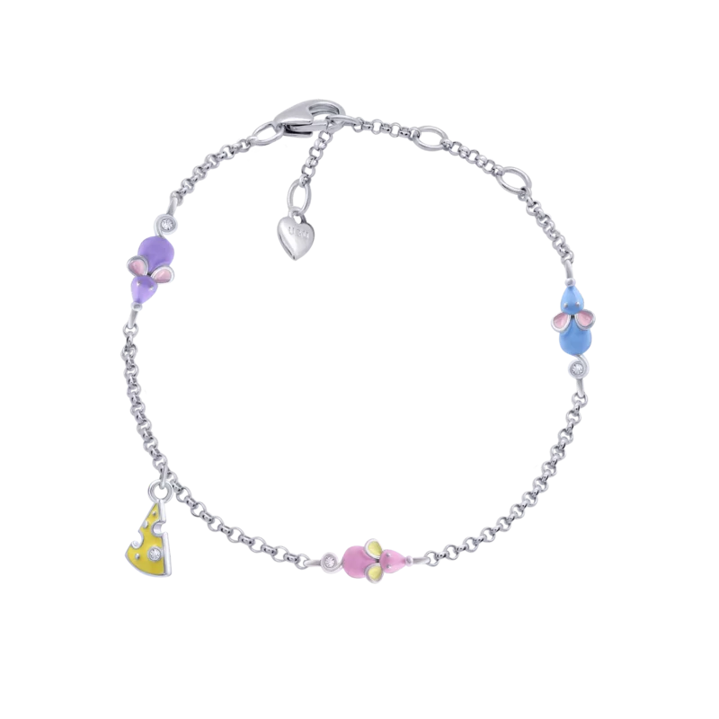 Браслет на ланцюжку Мишеня з сиром рожеве фото