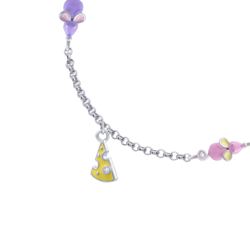 Браслет на ланцюжку Мишеня з сиром рожеве фото