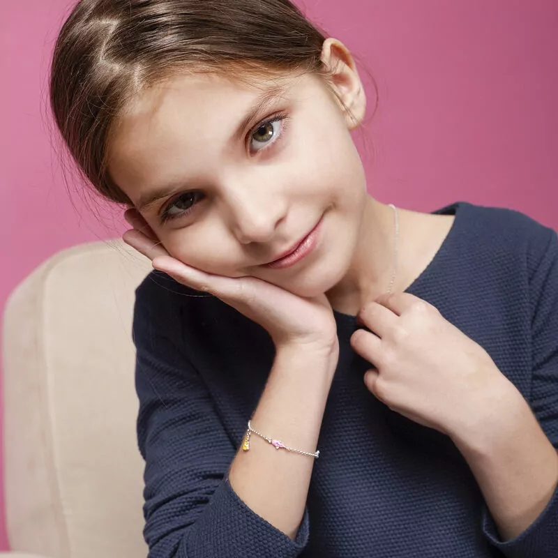 Браслет на ланцюжку Мишеня з сиром рожеве фото