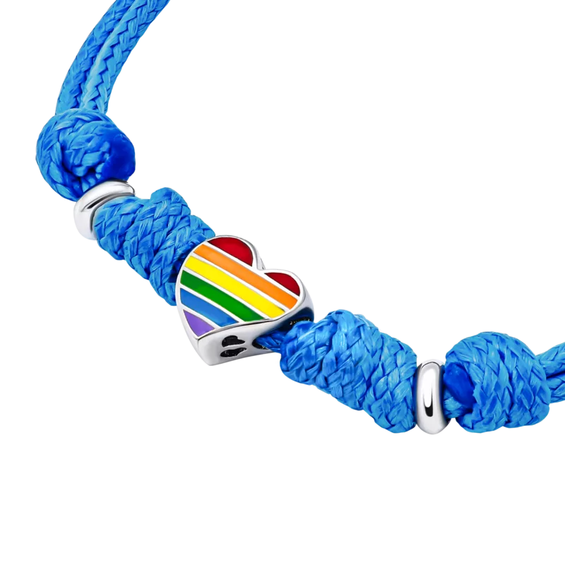 Браслет на шнурке Сердце цветное с разноцветной эмалью фото