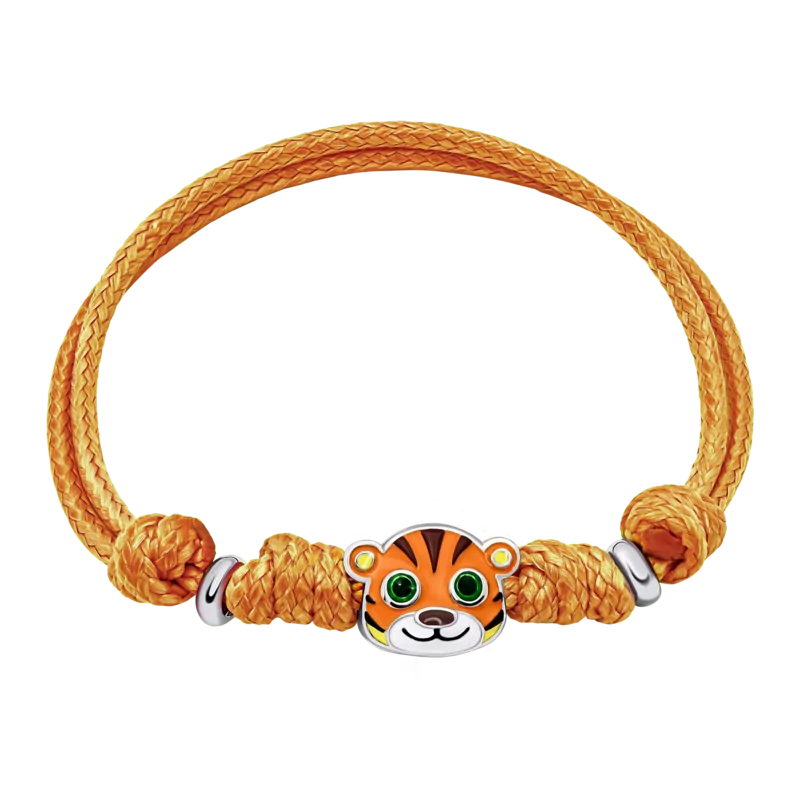 Браслет на шнурку Тигренятко з лапкою із помаранчевою емаллю фото