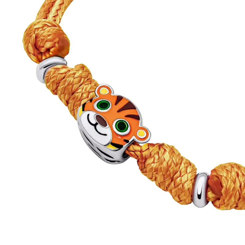 Браслет на шнурку Тигренятко з лапкою із помаранчевою емаллю фото