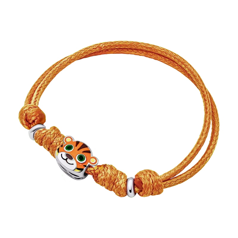 Браслет на шнурку Тигренятко з лапкою із помаранчевою емаллю фото