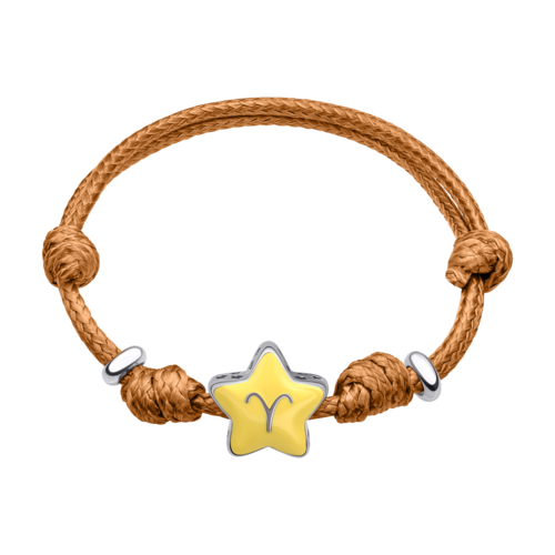 Браслет на шнурке Овен с желтой эмалью фото