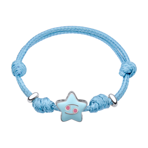 Браслет на шнурке Рак с голубой и коралловой эмалью фото