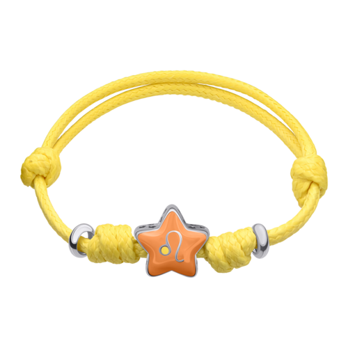 Браслет на шнурке Лев с оранжевой и желтой эмалью фото