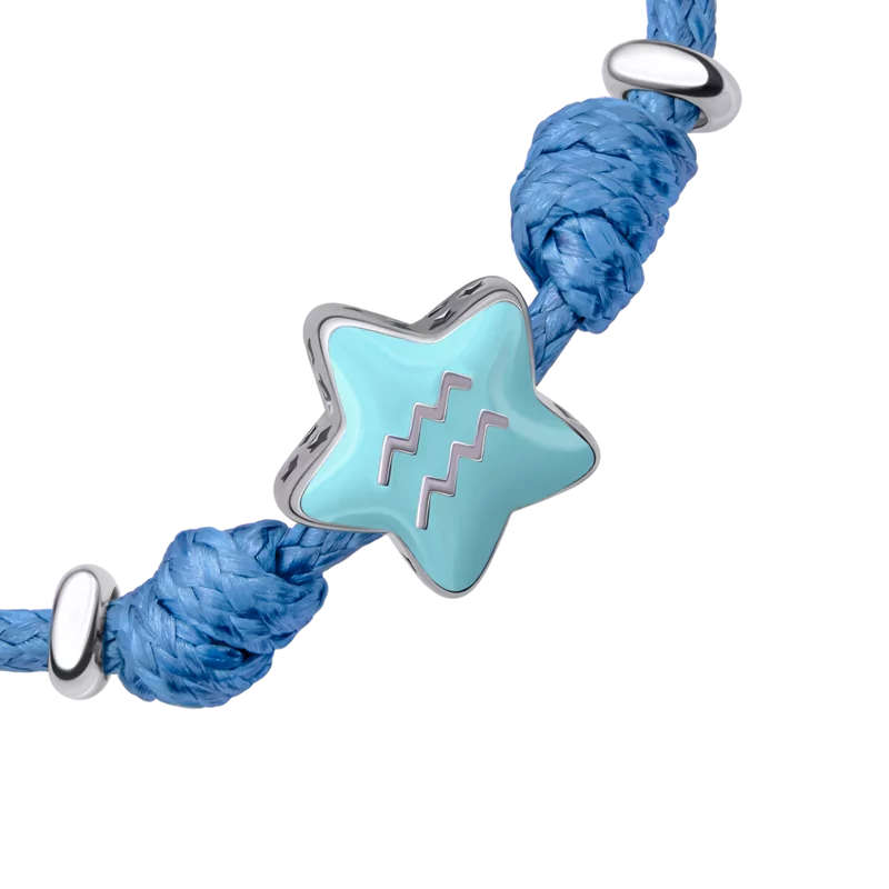 Браслет на шнурке Водолей с голубой эмалью фото