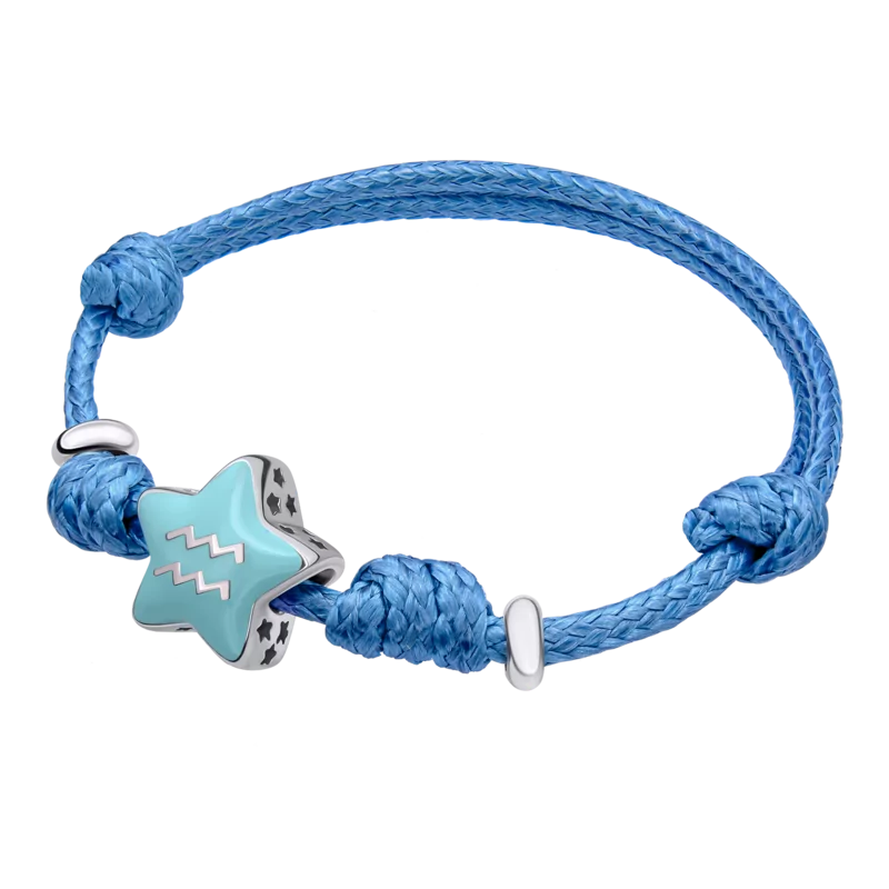 Браслет на шнурку Водолій з блакитною емаллю фото
