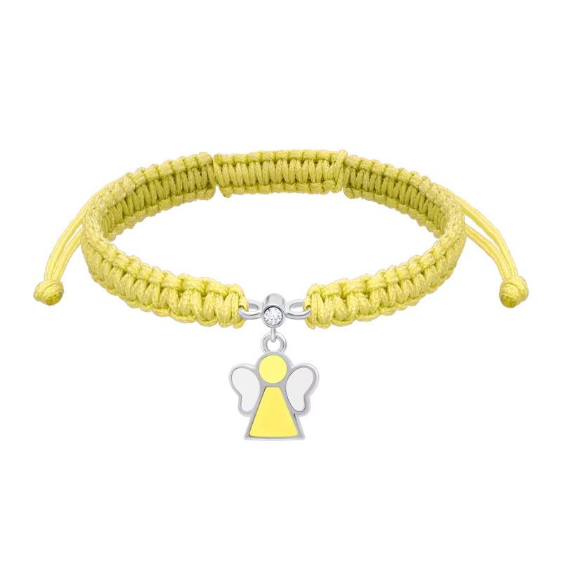 Браслет плетений Янголятко з жовтою та білою емаллю фото
