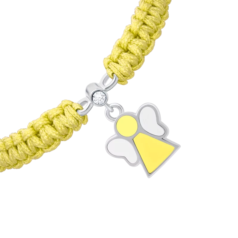 Браслет плетений Янголятко з жовтою та білою емаллю фото