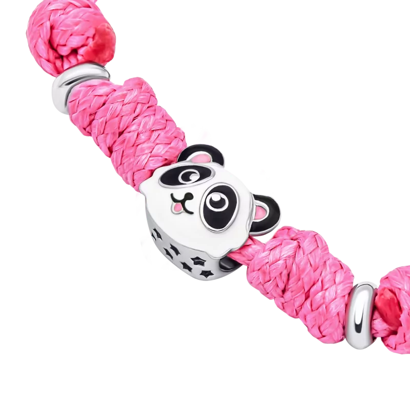 Браслет на шнурку Панда з біло-чорною та рожевою емаллю фото