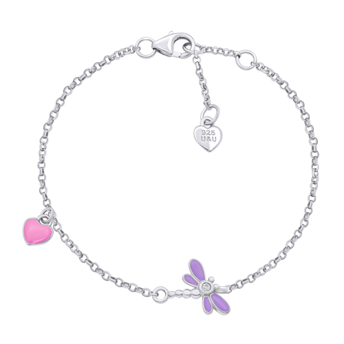 Браслет на ланцюжку Бабка з фіолетовою, рожевою емаллю та фіанітом фото