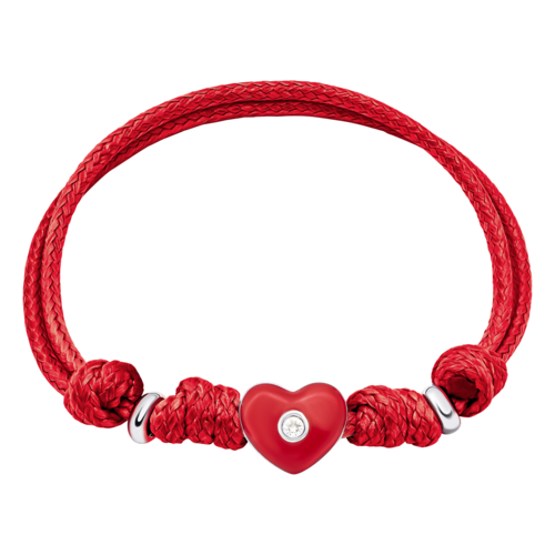 Браслет на шнурке Сердечко с красной эмалью и фианитом фото