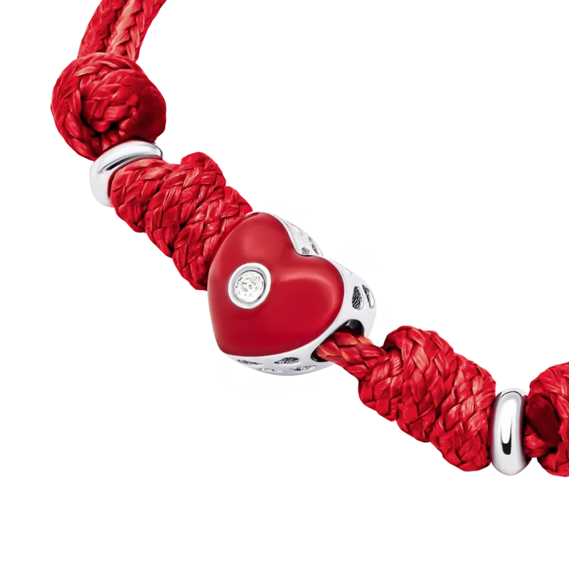 Браслет на шнурку Серденько з червоною емаллю та Swarovski Zirconia photo