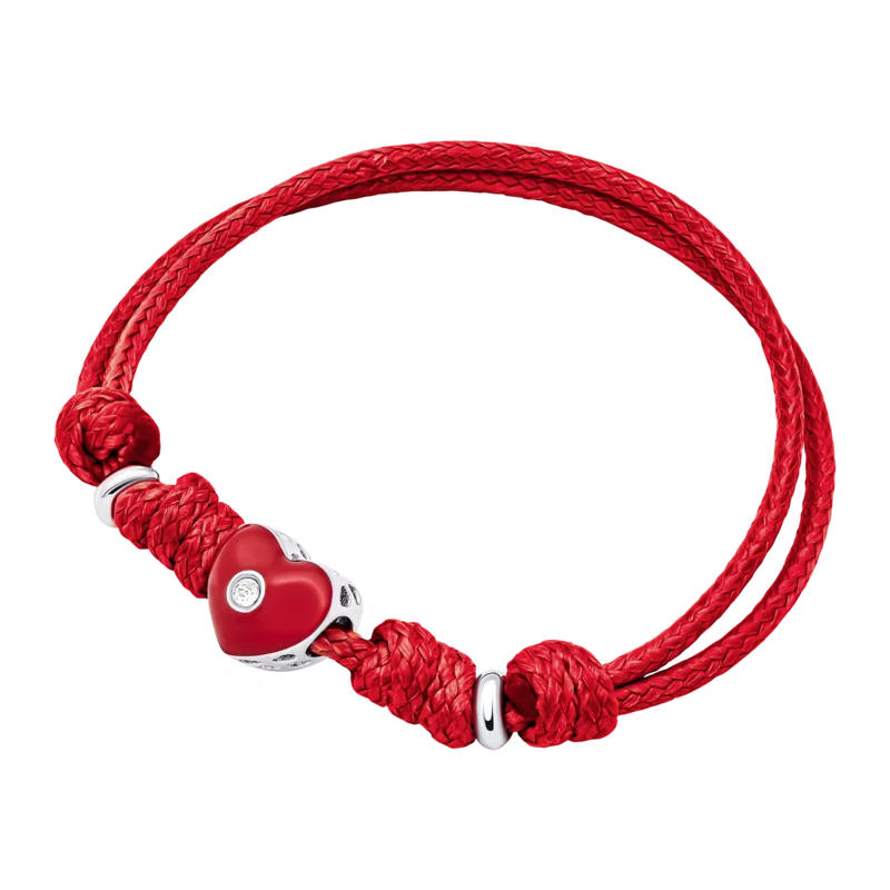 Браслет на шнурку Серденько з червоною емаллю та Swarovski Zirconia photo